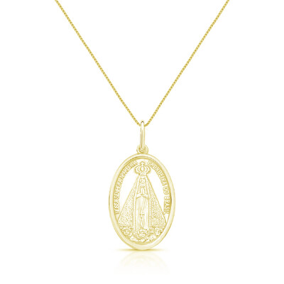 Foto Colar medalha Nossa Senhora Aparecida prata 925 banho ouro