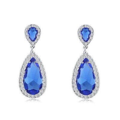 Foto Brinco Harbour gota zircônia azul safira ródio branco