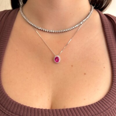 FotoColar mini Intense oval zircônia turmalina pink prata 925