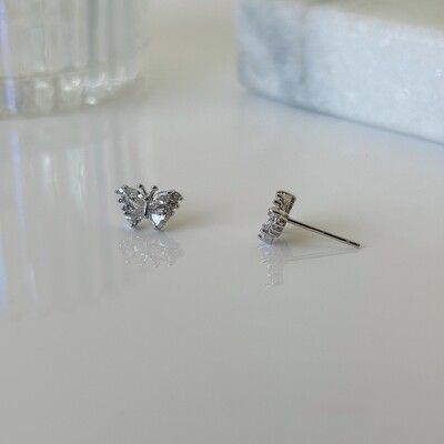 FotoBrinco Pillar borboleta zircônias brancas prata 925