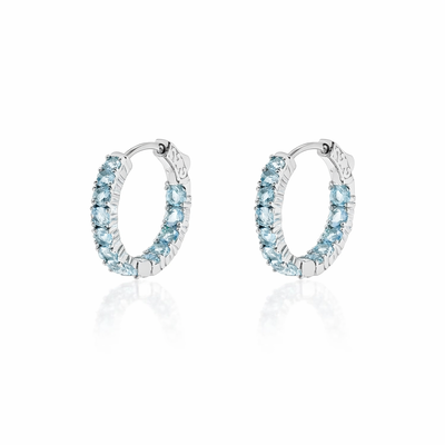 Foto Brinco argola Mila zircônias água marinha ródio branco