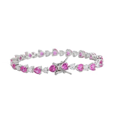Foto Pulseira riviera Love zircônias turmalina pink ródio branco