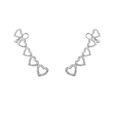 Foto Brinco ear cuff hearts cravejado ródio branco