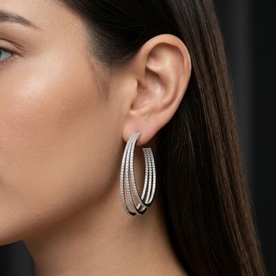 FotoBrinco argola tripla cravejada ródio branco