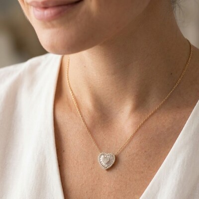 FotoColar coração zircônia branca prata 925 banho ouro