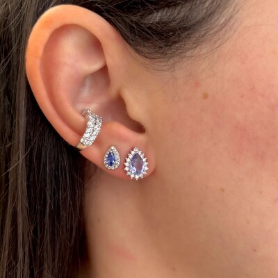 FotoBrinco gota Beli zircônia tanzanita ródio branco