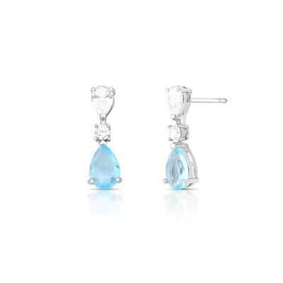 Foto Brinco Alice gotas zircônia água marinha ródio branco