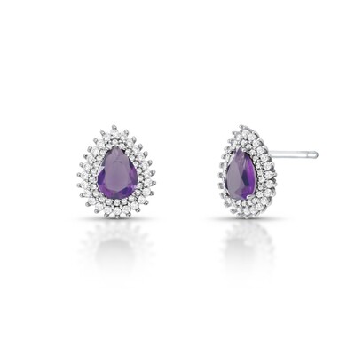 Foto Brinco gota Donata zircônia tanzanita ródio branco