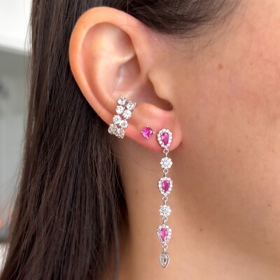 FotoBrinco Dinah gotas zircônia turmalina pink ródio branco