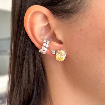 FotoBrinco oval zircônia fancy yellow prata 925