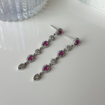 FotoBrinco Dinah gotas zircônia turmalina pink ródio branco