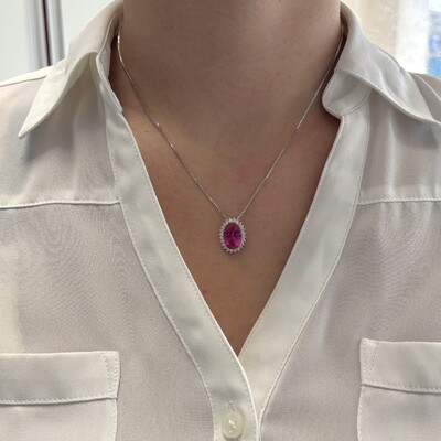 FotoColar oval Brenda zircônia turmalina pink ródio branco