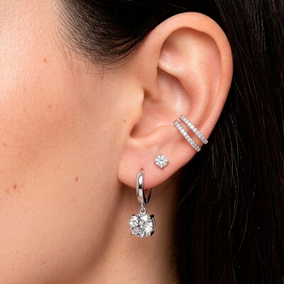 FotoBrinco argola ponto luz Moissanite 1.0ct prata 925 (6.5mm)