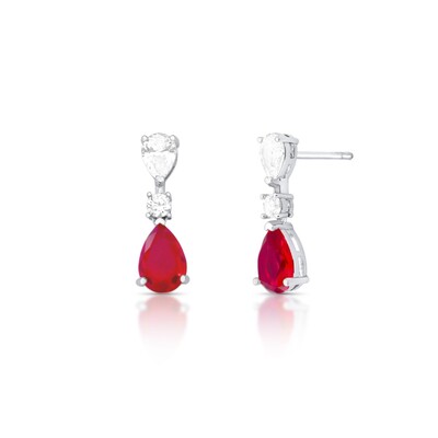 Foto Brinco Alice gotas zircônia vermelha ródio branco