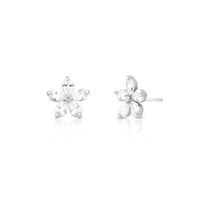Foto Brinco Lótus zircônias brancas ródio branco