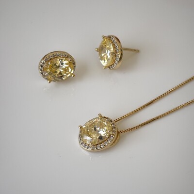 FotoConjunto oval zircônias fancy yellow cravejado ouro