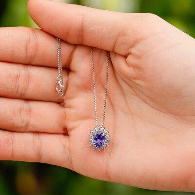 FotoColar oval cravejado zircônia tanzanita prata 925