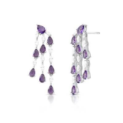 Foto Brinco Esther gotas zircônias tanzanita ródio branco