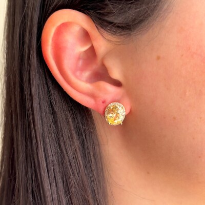 FotoConjunto oval zircônias fancy yellow cravejado ouro