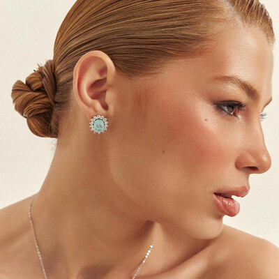 FotoBrinco oval Nara água marinha fusion cravejado ródio branco