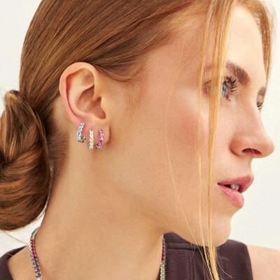 FotoBrinco argola Nina zircônias turmalina pink ródio branco
