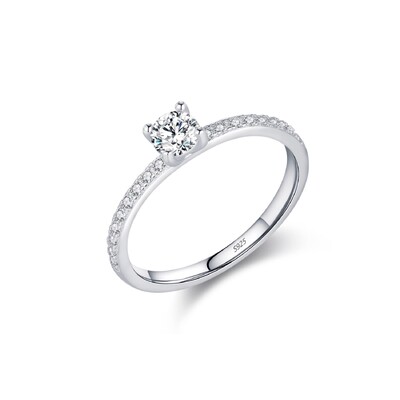 Foto Anel solitário moissanite cravejado 0.3ct prata 925 (4mm)