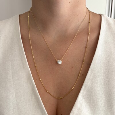 FotoColar ponto de luz Moissanite 2.0ct prata 925 banho ouro (8.0mm)