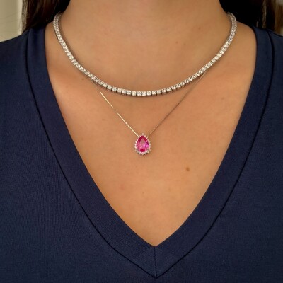 FotoColar Lola gota zircônia turmalina pink prata 925