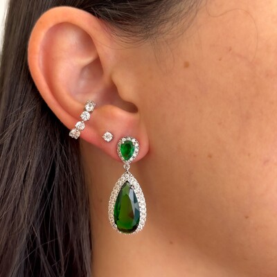 FotoBrinco Harbour gota zircônia esmeralda ródio branco