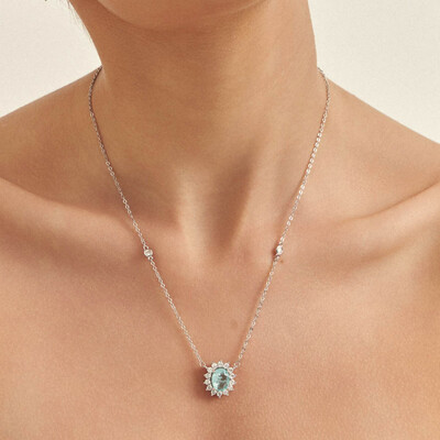 FotoColar oval Nara água marinha fusion cravejado ródio branco