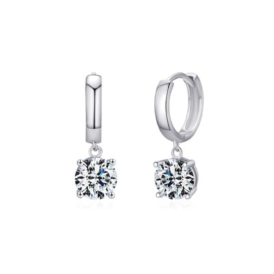 Foto Brinco argola ponto luz Moissanite 1.0ct prata 925 (6.5mm)
