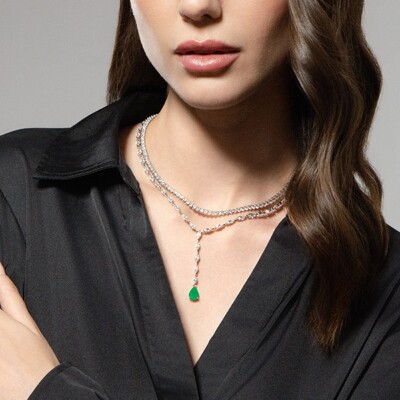 FotoColar riviera Charlie gravatinha esmeralda fusion ródio branco