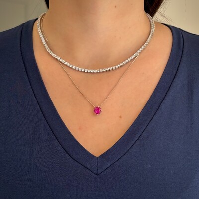 FotoColar ponto de luz zircônia turmalina pink ródio branco (8mm)