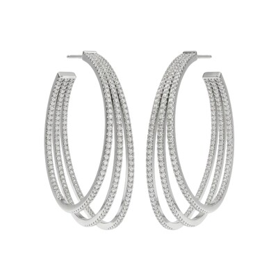 Foto Brinco argola tripla cravejada ródio branco