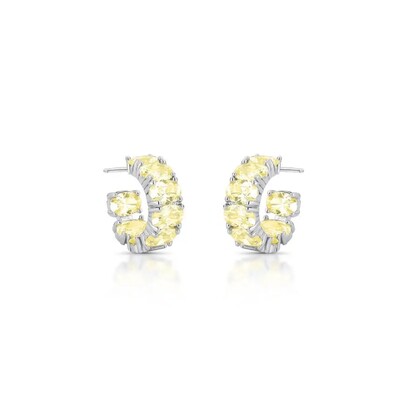 Foto Brinco meia argola Kim zircônias fancy yellow ródio branco