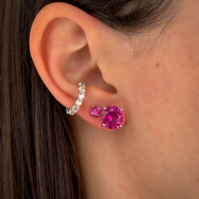 FotoBrinco redondo zircônia turmalina pink ródio branco (4mm)