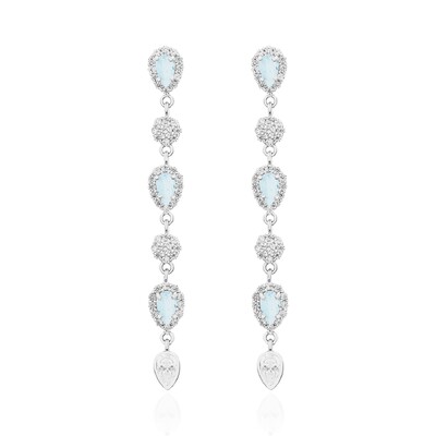 Foto Brinco Dinah gotas zircônia água marinha ródio branco
