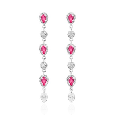 Foto Brinco Dinah gotas zircônia turmalina pink ródio branco