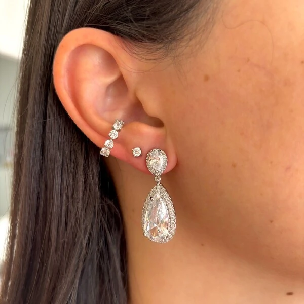 Brinco Harbour gota zircônias brancas ródio branco