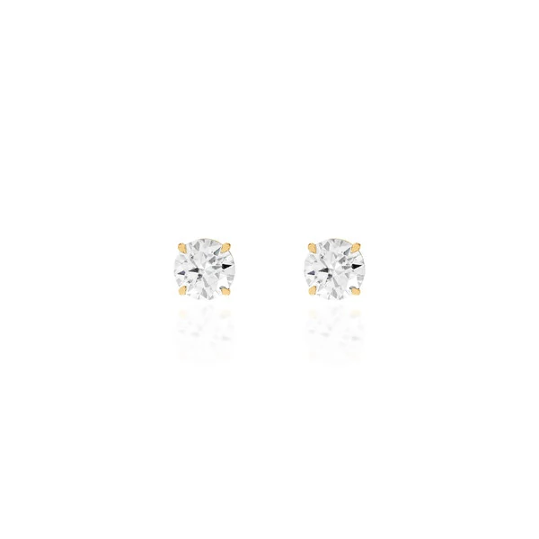 Brinco solitário ponto de luz Moissanite 1.0ct prata 925 banho ouro (6.5mm)