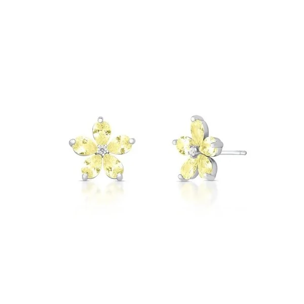 Brinco Lótus zircônias fancy yellow ródio branco