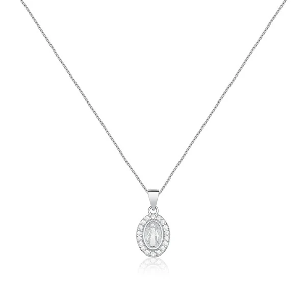 Colar medalha cravejada Nossa Senhora das Graças prata 925