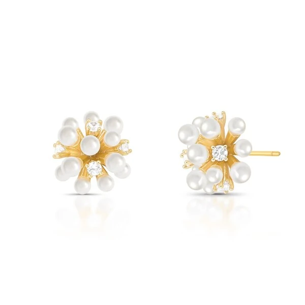 Brinco Bloom pérolas e zircônias ouro