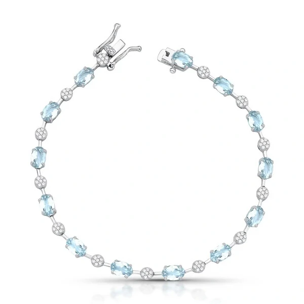 Pulseira riviera Anna zircônias água marinha ródio branco