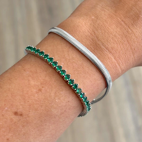 Pulseira malha laminada ródio branco (4mm)