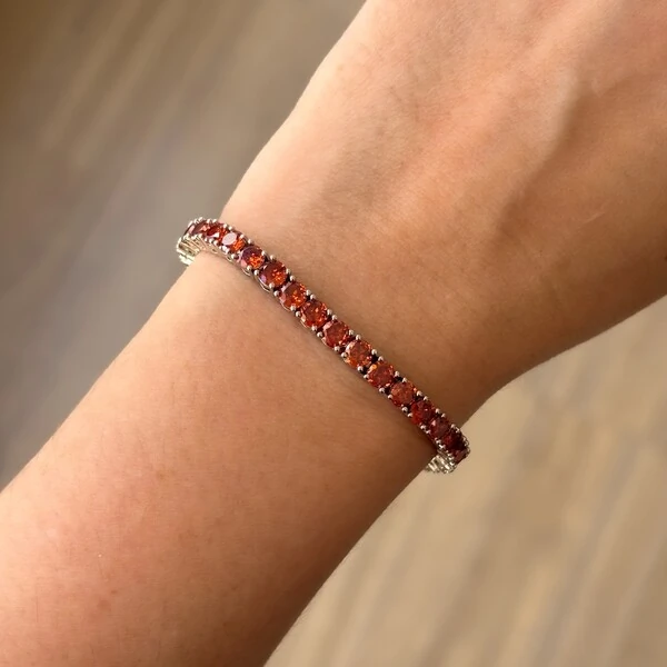 Pulseira classic riviera zircônias laranja ródio branco (4mm)