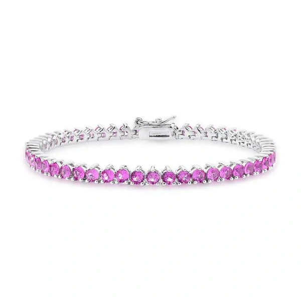 Pulseira classic riviera zircônias turmalina pink ródio branco
