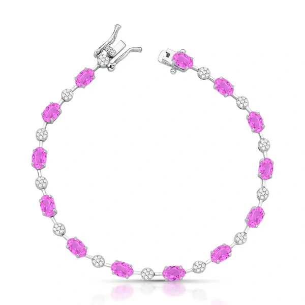 Pulseira riviera Anna zircônias turmalina pink ródio branco