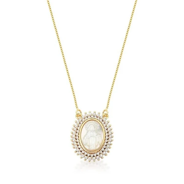 Colar Nossa Senhora das Graças cravejado ouro