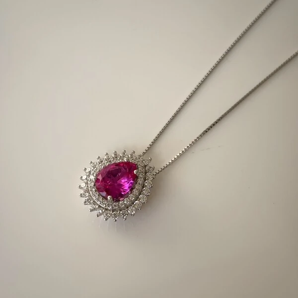 Colar gota Holly zircônia turmalina pink prata 925